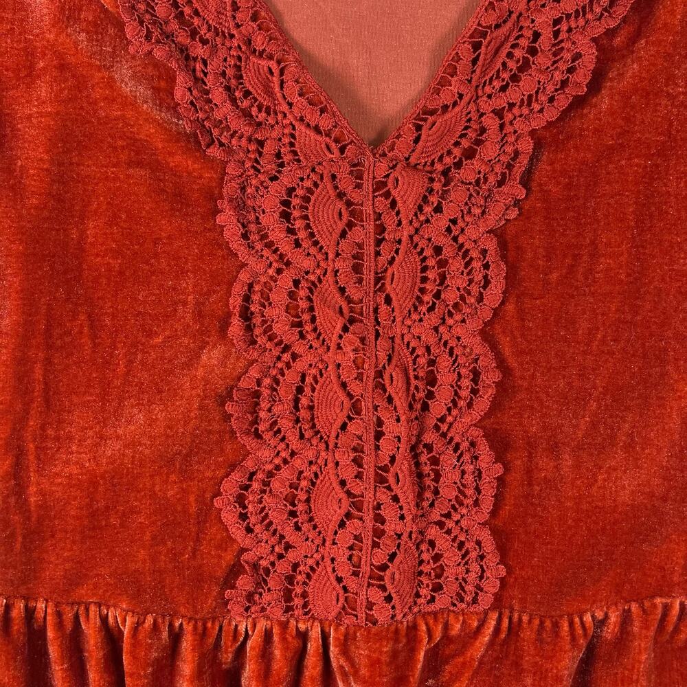 Rust Velvet Lace Mini Dress 3XL | Whimsigoth Fairycore Boho Witchy Romantic - Picture 5 of 16